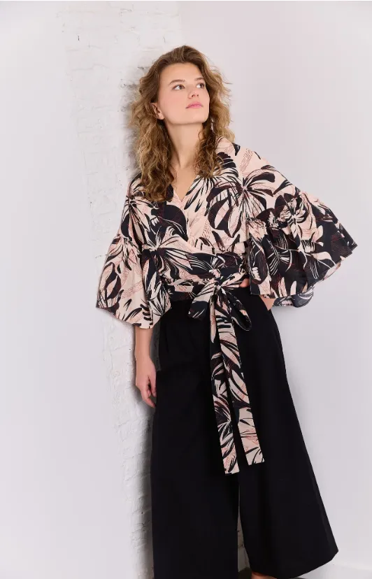 Black tropical print katoen- Atelier Jupe
